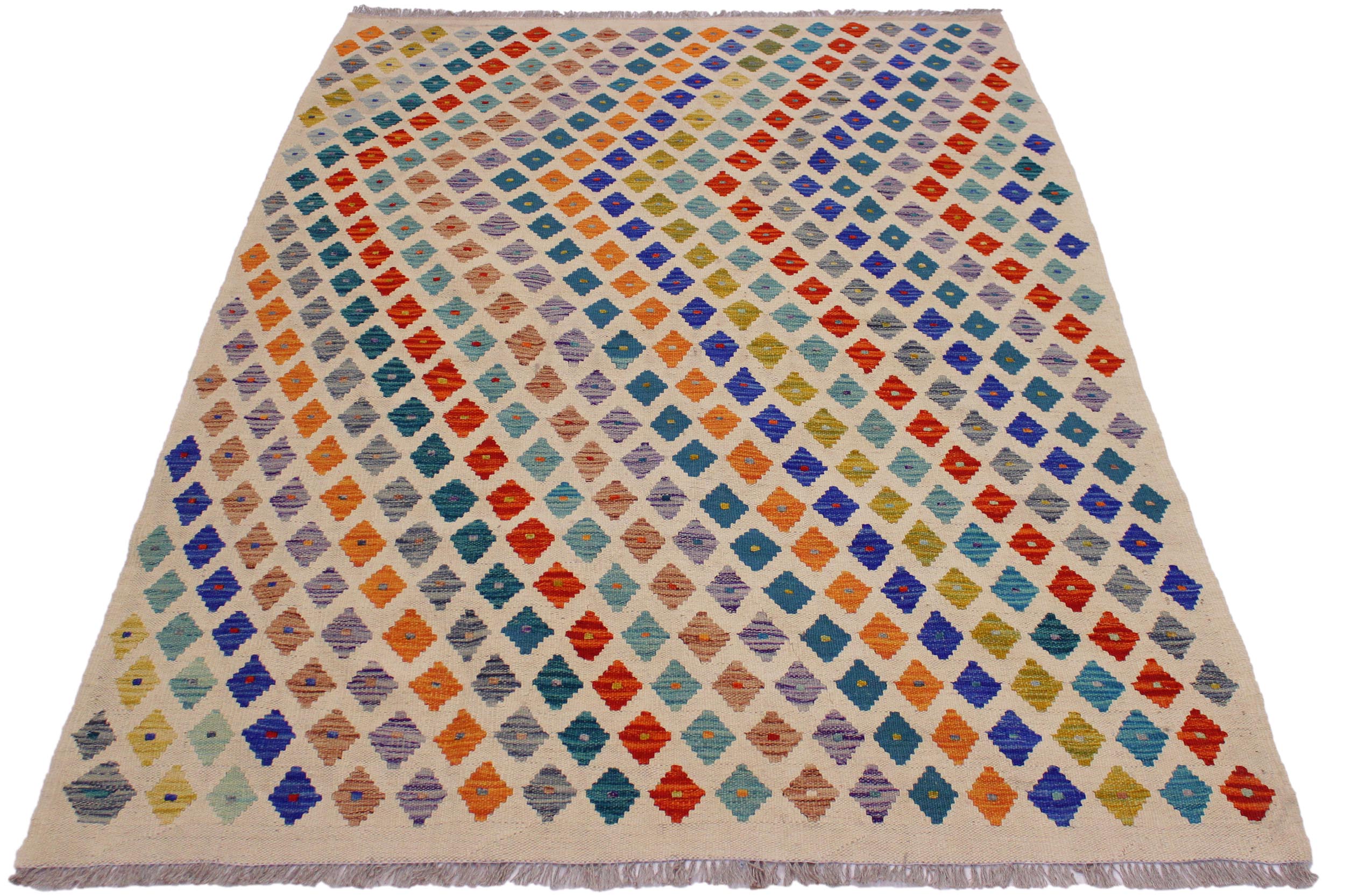 handmade Modern Kilim Beige Rust Hand-Woven RECTANGLE 100% WOOL area rug 5x7