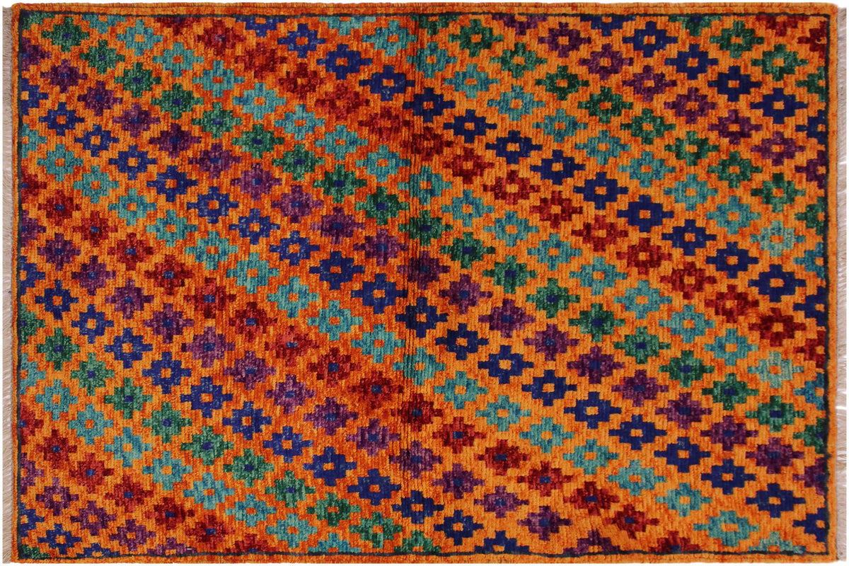 handmade Modern Balouchi Orange Blue Hand Knotted RECTANGLE 100% WOOL area rug 3x5