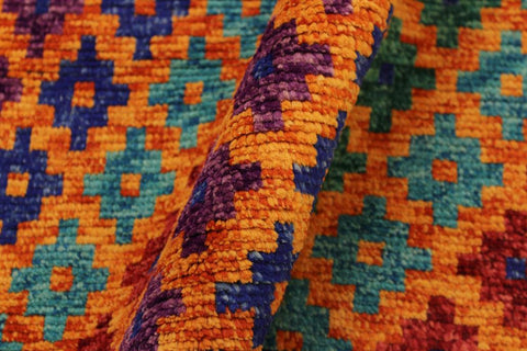 handmade Modern Balouchi Orange Blue Hand Knotted RECTANGLE 100% WOOL area rug 3x5