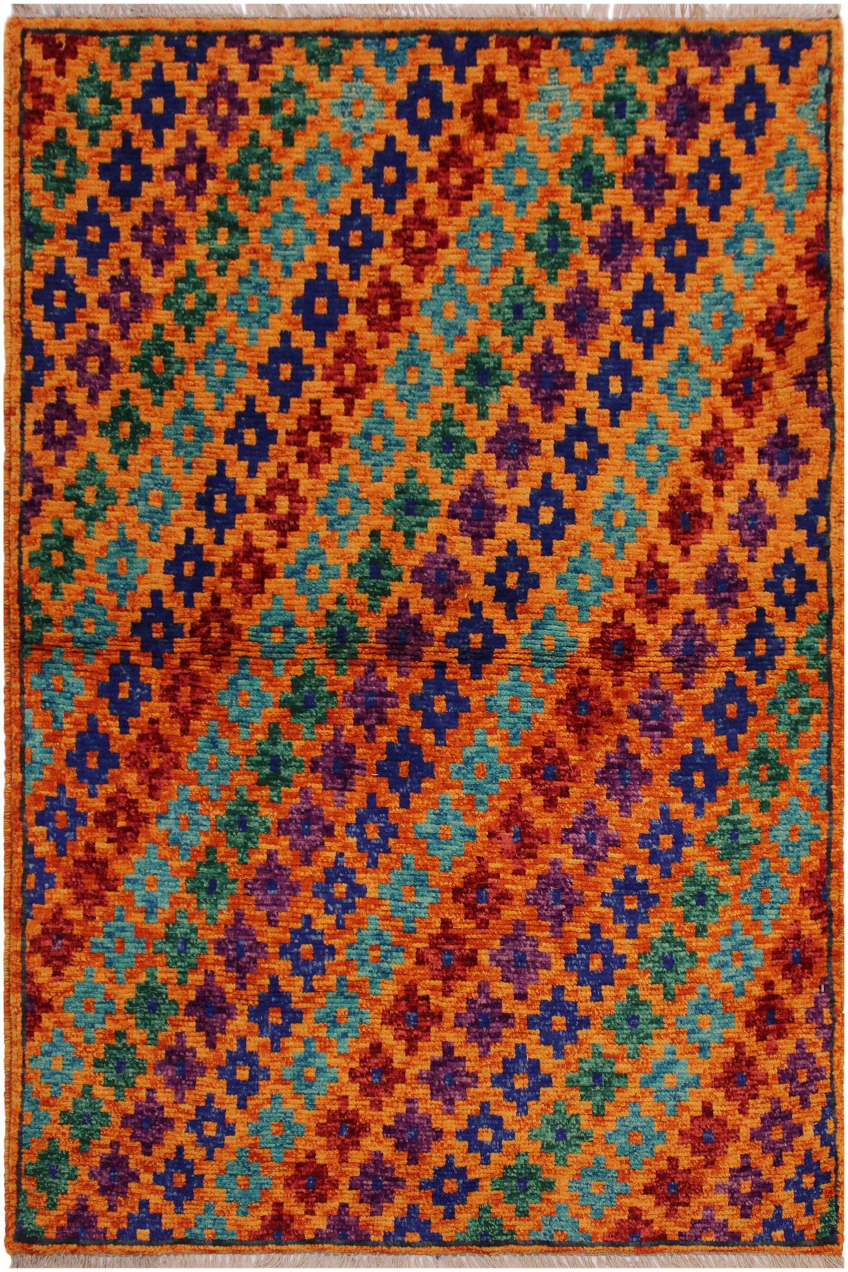Modern Balochi Felicida Orange/Blue Wool Rug - 3'4''X4'10''