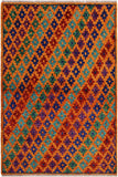 Modern Balochi Felicida Orange/Blue Wool Rug - 3'4'' x 4'10''