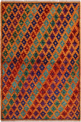 Modern Balochi Felicida Orange/Blue Wool Rug - 3'4''X4'10''