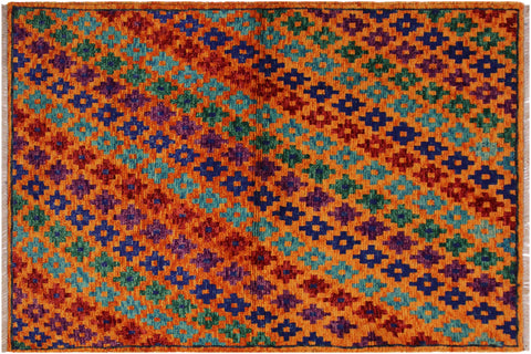 handmade Modern Balouchi Orange Blue Hand Knotted RECTANGLE 100% WOOL area rug 3x5