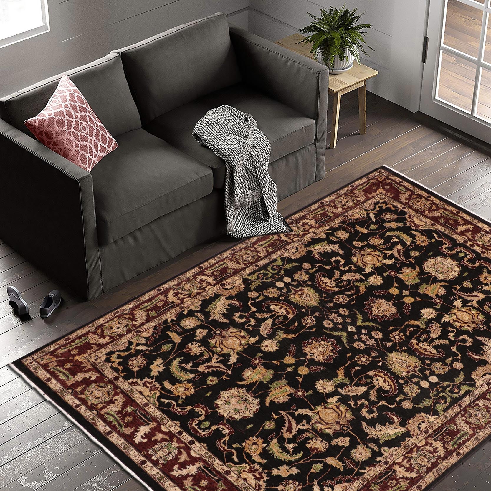 handmade Traditional Kafkaz Black Red Hand Knotted RECTANGLE 100% WOOL area rug 9x11