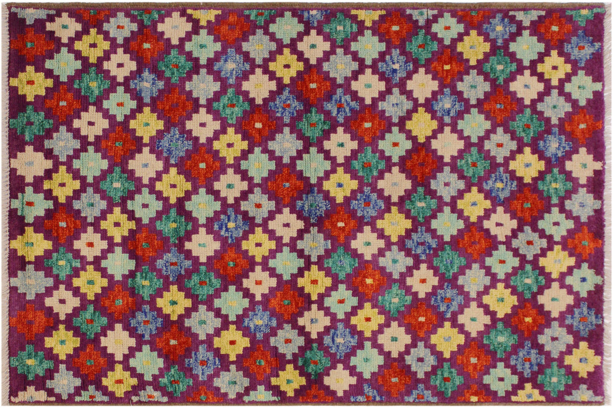 handmade Modern Balouchi Purple Beige Hand Knotted RECTANGLE 100% WOOL area rug 3x5