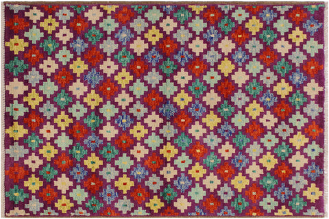handmade Modern Balouchi Purple Beige Hand Knotted RECTANGLE 100% WOOL area rug 3x5