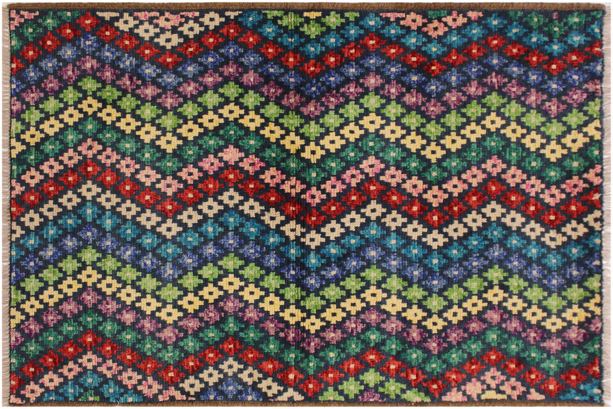 handmade Modern Balouchi Blue Beige Hand Knotted RECTANGLE 100% WOOL area rug 3x5