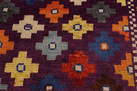 handmade Geometric Balouchi Purple Green Hand Knotted RECTANGLE 100% WOOL area rug 3x5