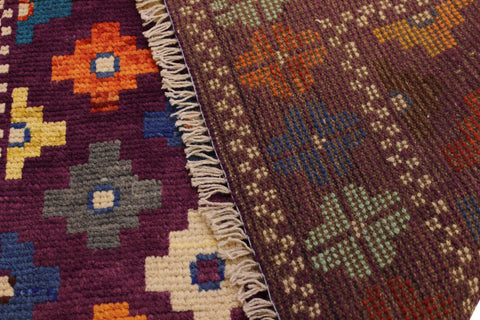 handmade Geometric Balouchi Purple Green Hand Knotted RECTANGLE 100% WOOL area rug 3x5