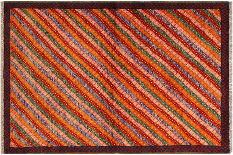 handmade Modern Balouchi Orange Red Hand Knotted RECTANGLE 100% WOOL area rug 3x5