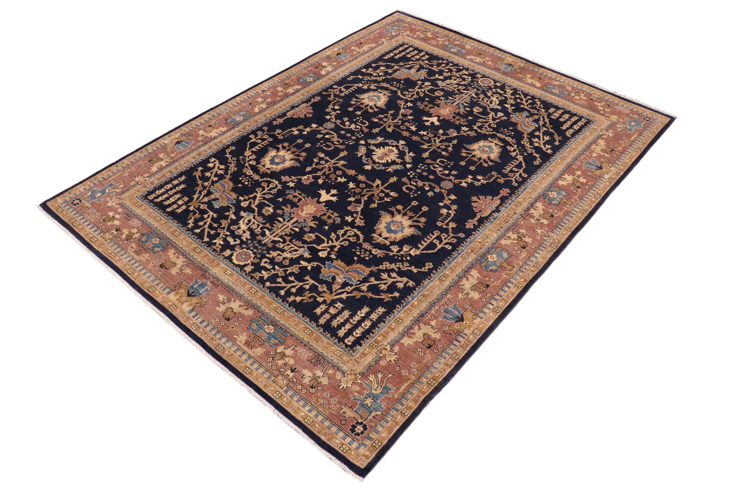 handmade Traditional Kafkaz Blue Lt. Brown Hand Knotted RECTANGLE 100% WOOL area rug 9x12