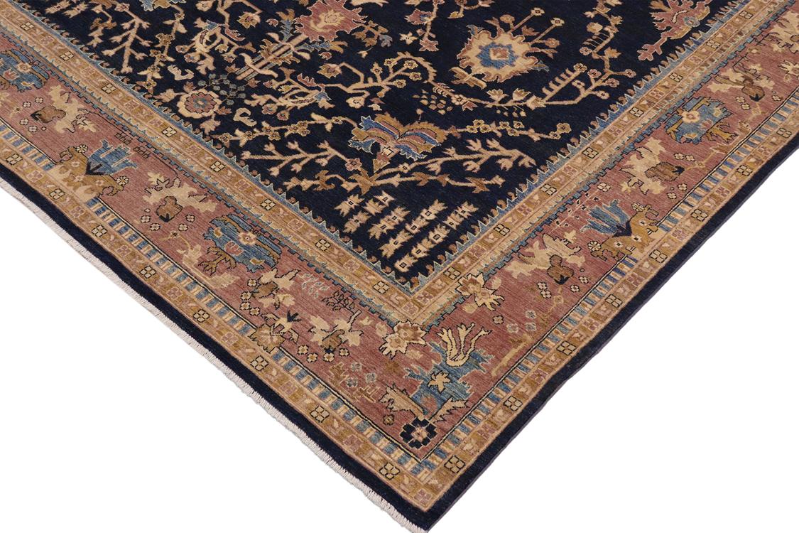 handmade Traditional Kafkaz Blue Lt. Brown Hand Knotted RECTANGLE 100% WOOL area rug 9x12
