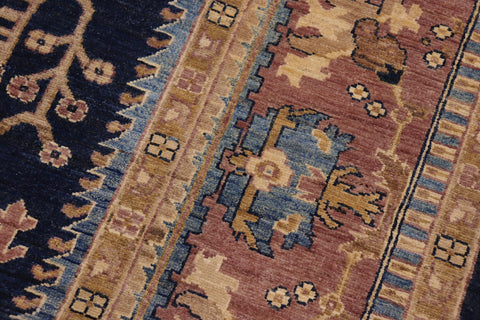 handmade Traditional Kafkaz Blue Lt. Brown Hand Knotted RECTANGLE 100% WOOL area rug 9x12