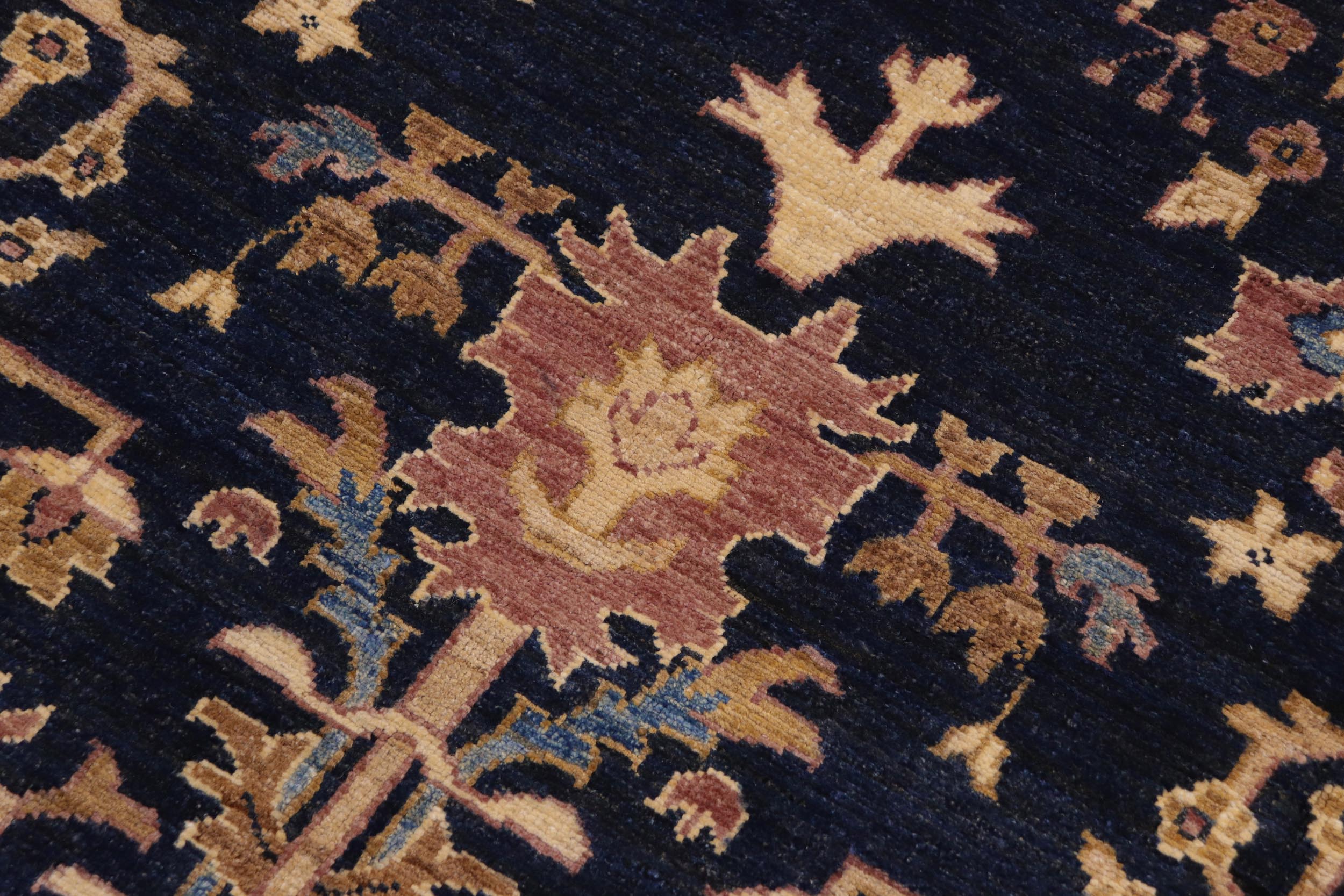 handmade Traditional Kafkaz Blue Lt. Brown Hand Knotted RECTANGLE 100% WOOL area rug 9x12