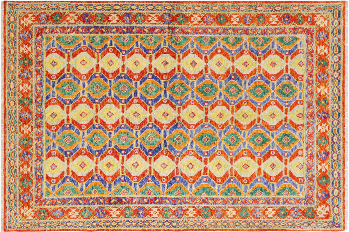 handmade Geometric Balouchi Red Blue Hand Knotted RECTANGLE 100% WOOL area rug 6x8