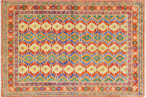 handmade Geometric Balouchi Red Blue Hand Knotted RECTANGLE 100% WOOL area rug 6x8