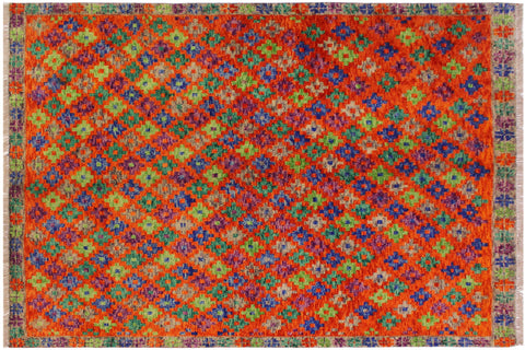 handmade Modern Balouchi Orange Green Hand Knotted RECTANGLE 100% WOOL area rug 5x6