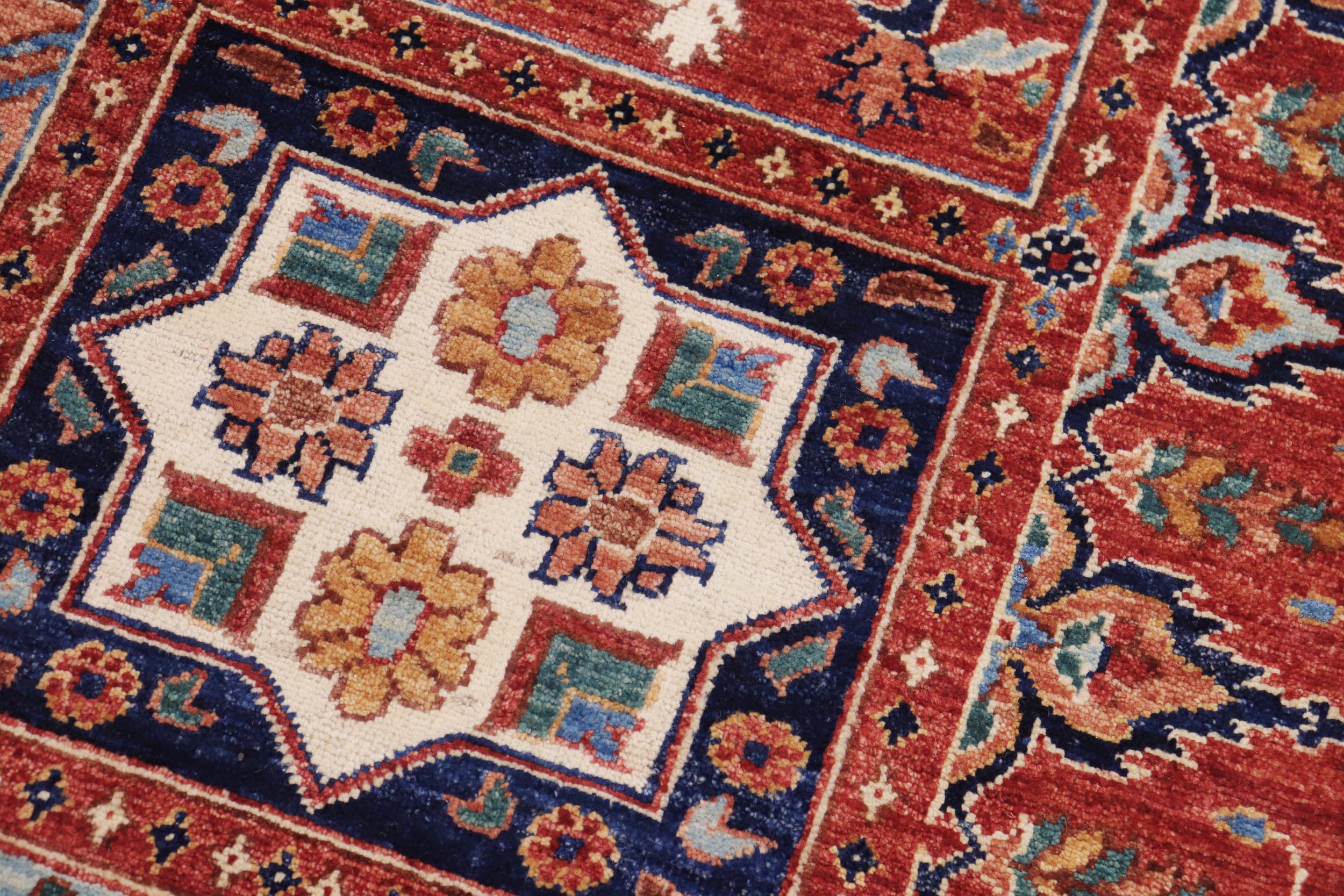 handmade Geometric Kurjean Rust Blue Hand Knotted RECTANGLE 100% WOOL area rug 9' x 12'