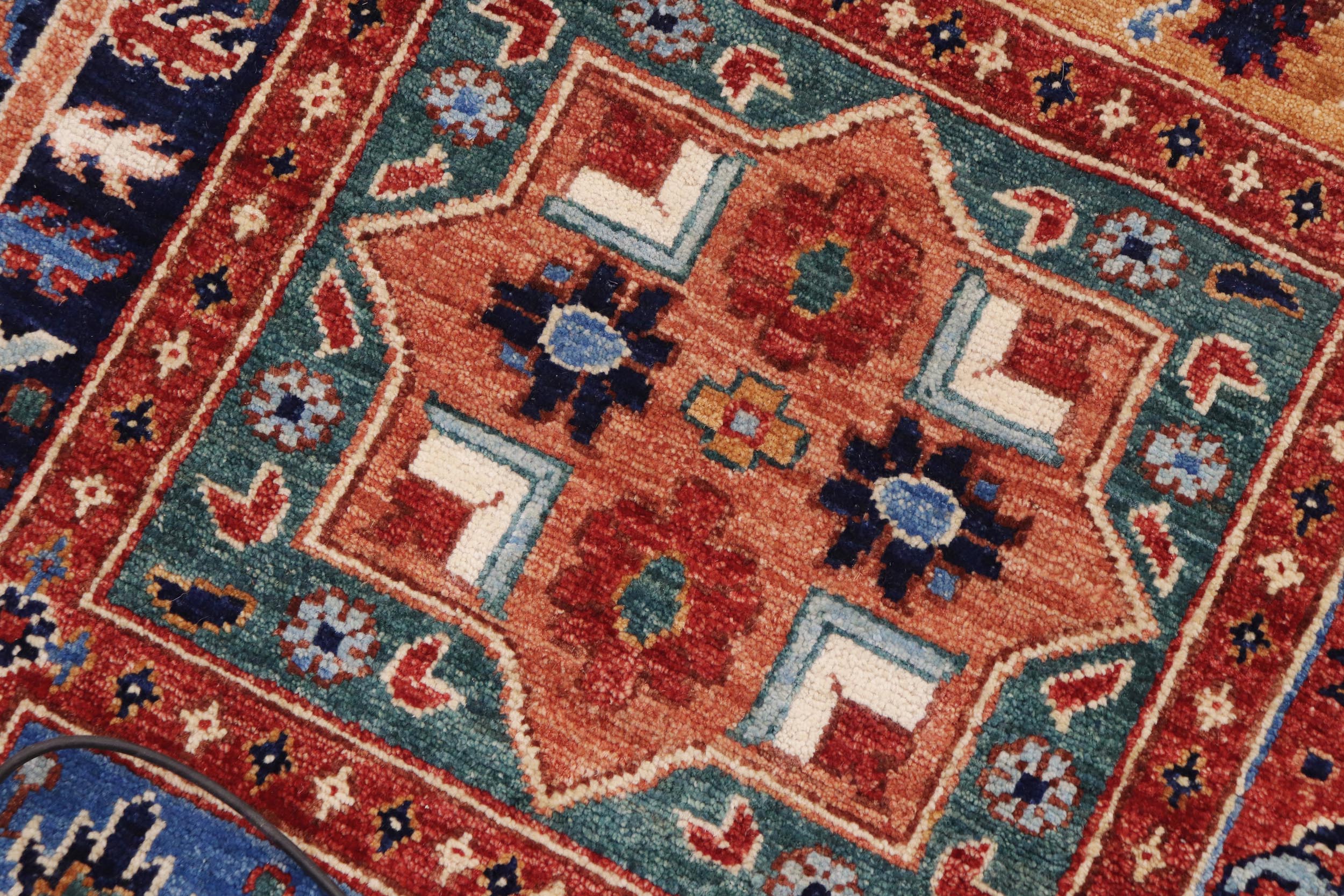 handmade Geometric Kurjean Rust Blue Hand Knotted RECTANGLE 100% WOOL area rug 9' x 12'