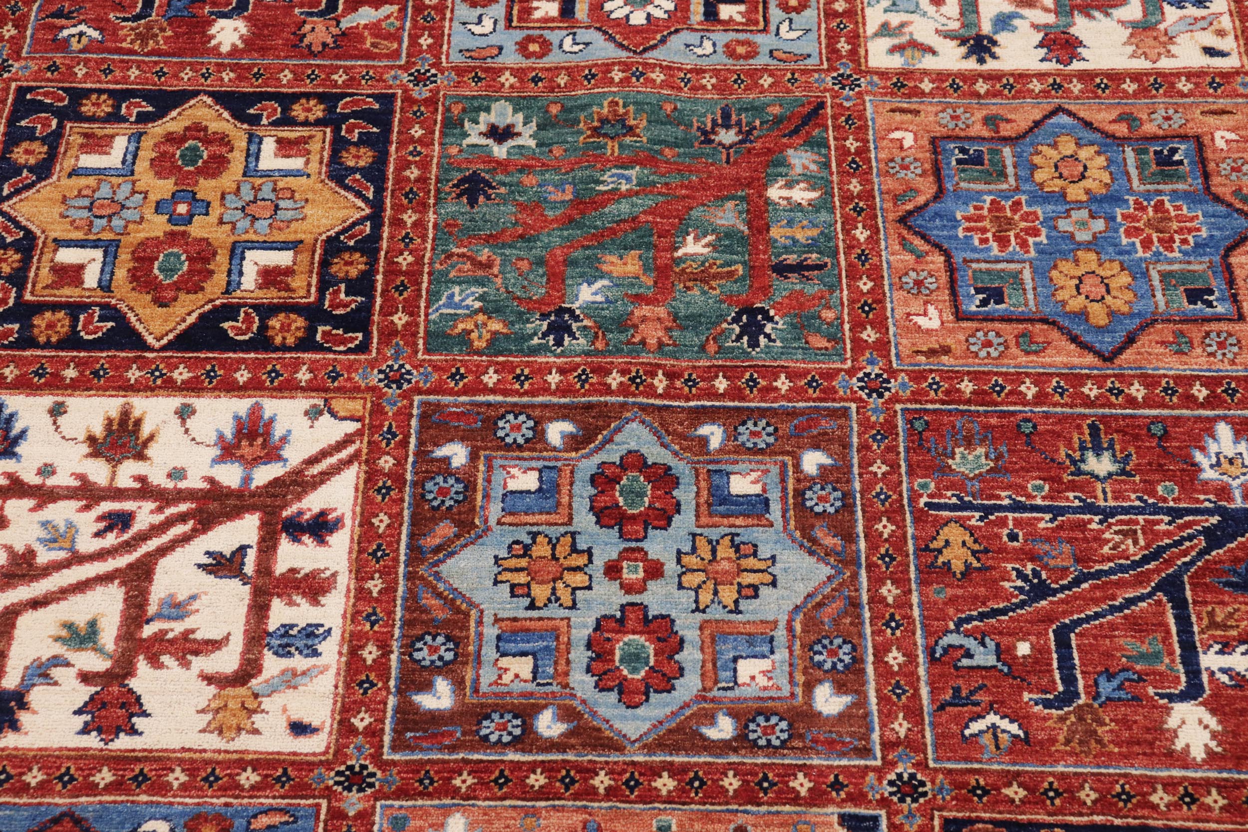 handmade Geometric Kurjean Rust Blue Hand Knotted RECTANGLE 100% WOOL area rug 9' x 12'