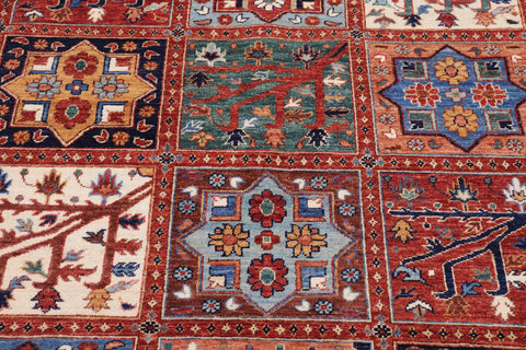 handmade Geometric Kurjean Rust Blue Hand Knotted RECTANGLE 100% WOOL area rug 9' x 12'