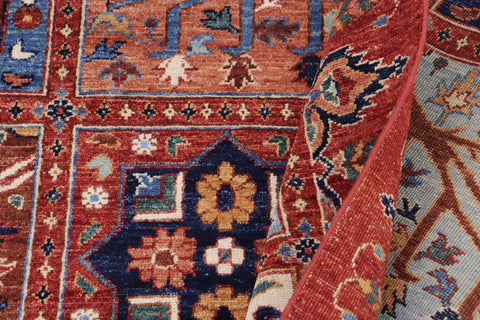 handmade Geometric Kurjean Rust Blue Hand Knotted RECTANGLE 100% WOOL area rug 9' x 12'