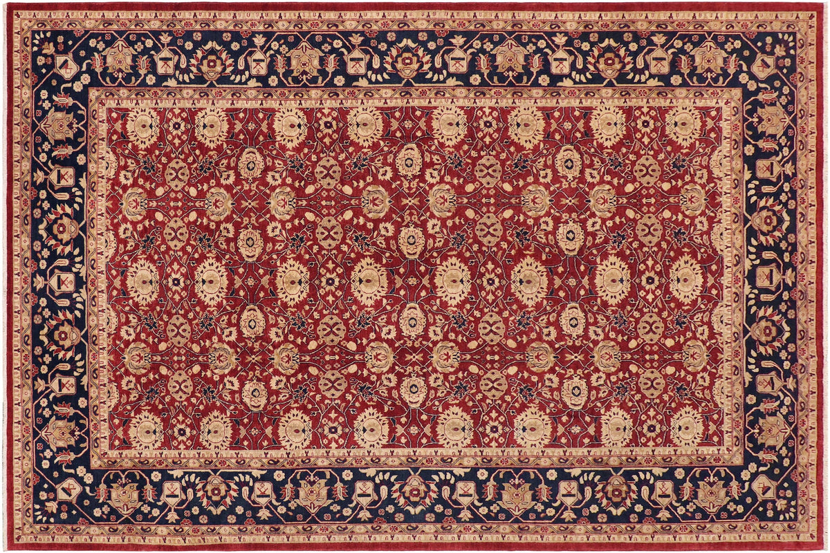 handmade Transitional Kafkaz Red Blue Hand Knotted RECTANGLE 100% WOOL area rug 9' x 12'