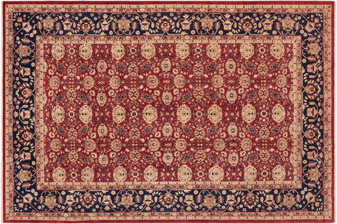 handmade Transitional Kafkaz Red Blue Hand Knotted RECTANGLE 100% WOOL area rug 9' x 12'