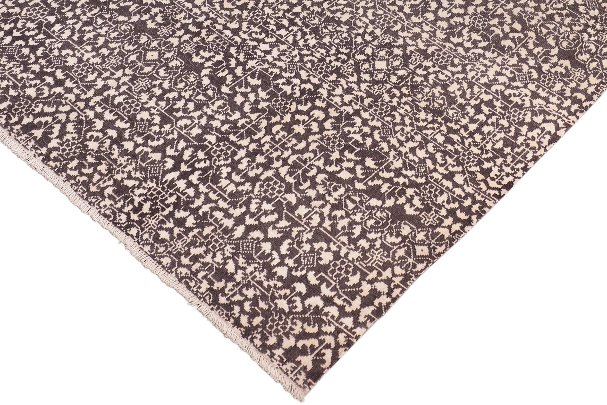 handmade Traditional Ellie Black Ivory Hand Knotted RECTANGLE WOOL&SILK area rug 4' x 6'