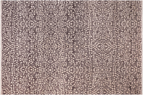 handmade Traditional Ellie Black Ivory Hand Knotted RECTANGLE WOOL&SILK area rug 4' x 6'