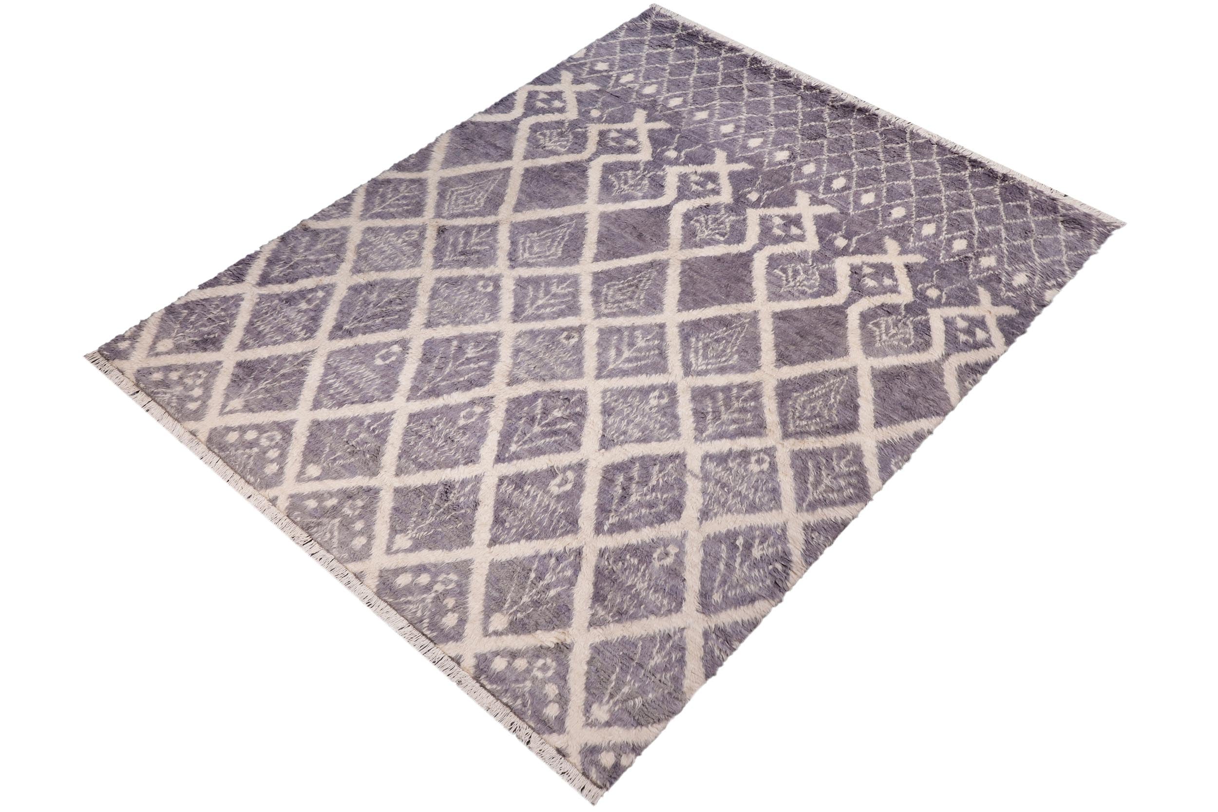 handmade Geometric Moroccan Gray Ivory Hand Knotted RECTANGLE 100% WOOL area rug 9' x 12'