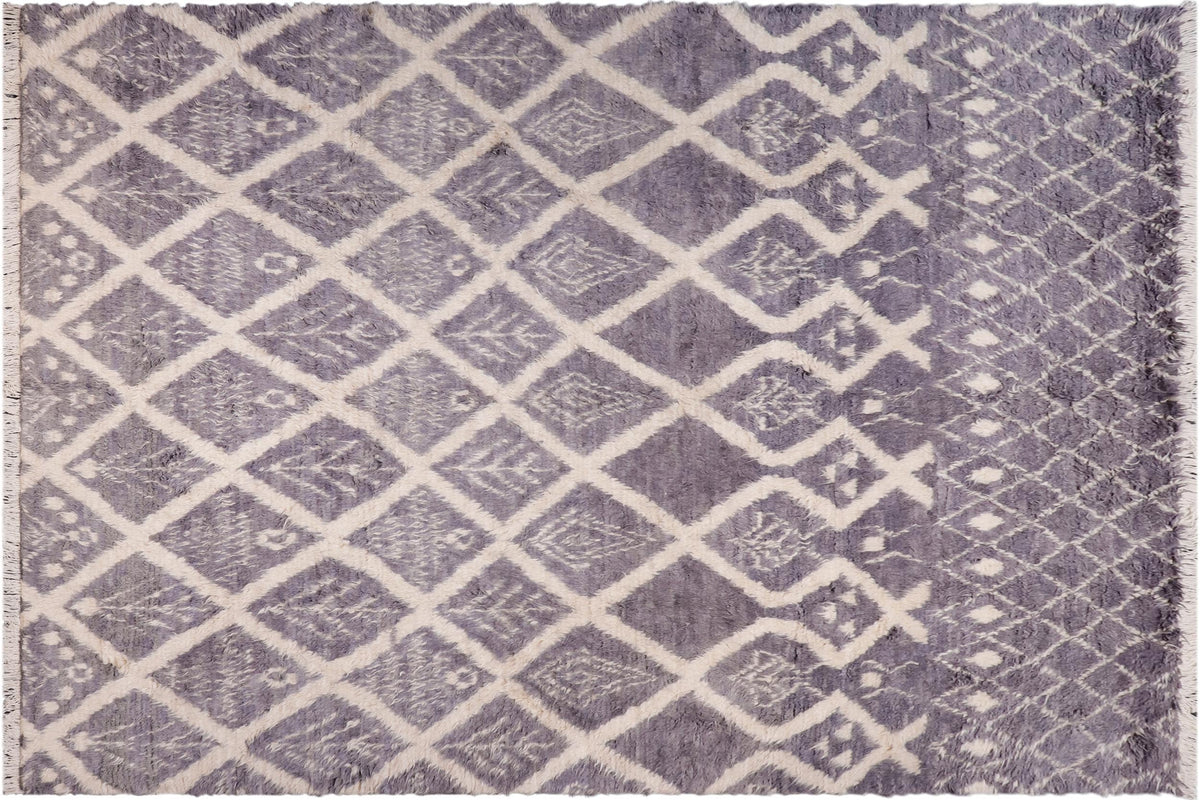 handmade Geometric Moroccan Gray Ivory Hand Knotted RECTANGLE 100% WOOL area rug 9' x 12'