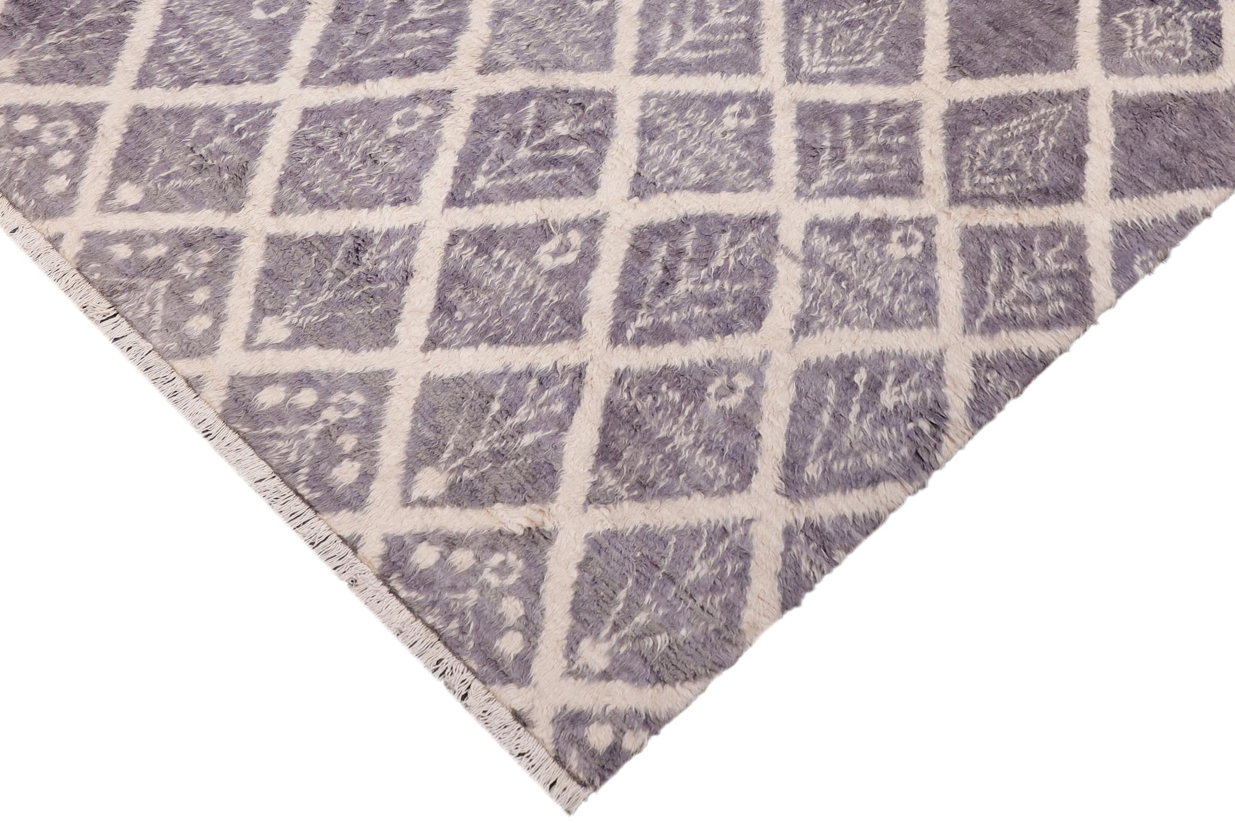 handmade Geometric Moroccan Gray Ivory Hand Knotted RECTANGLE 100% WOOL area rug 9' x 12'