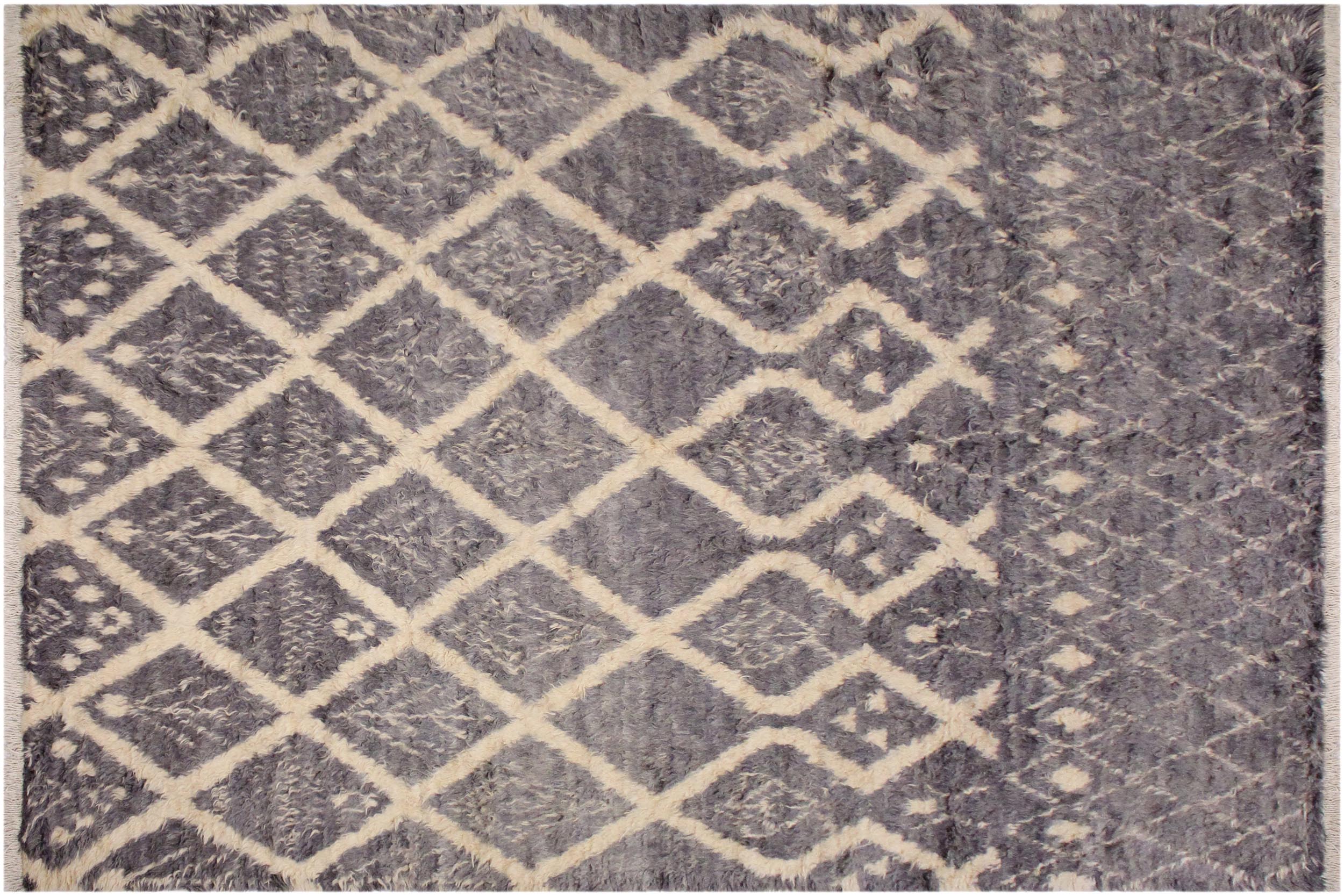 handmade Geometric Moroccan Gray Ivory Hand Knotted RECTANGLE 100% WOOL area rug 8' x 10'