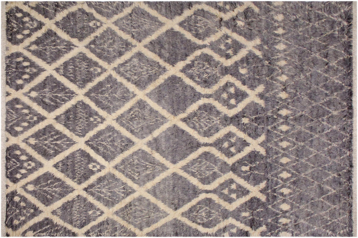 handmade Geometric Moroccan Gray Ivory Hand Knotted RECTANGLE 100% WOOL area rug 8' x 10'