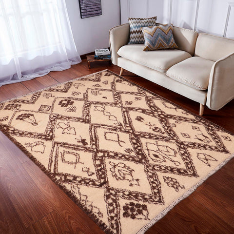 handmade Geometric Moroccan Beige Brown Hand Knotted RECTANGLE 100% WOOL area rug 6' x 9'
