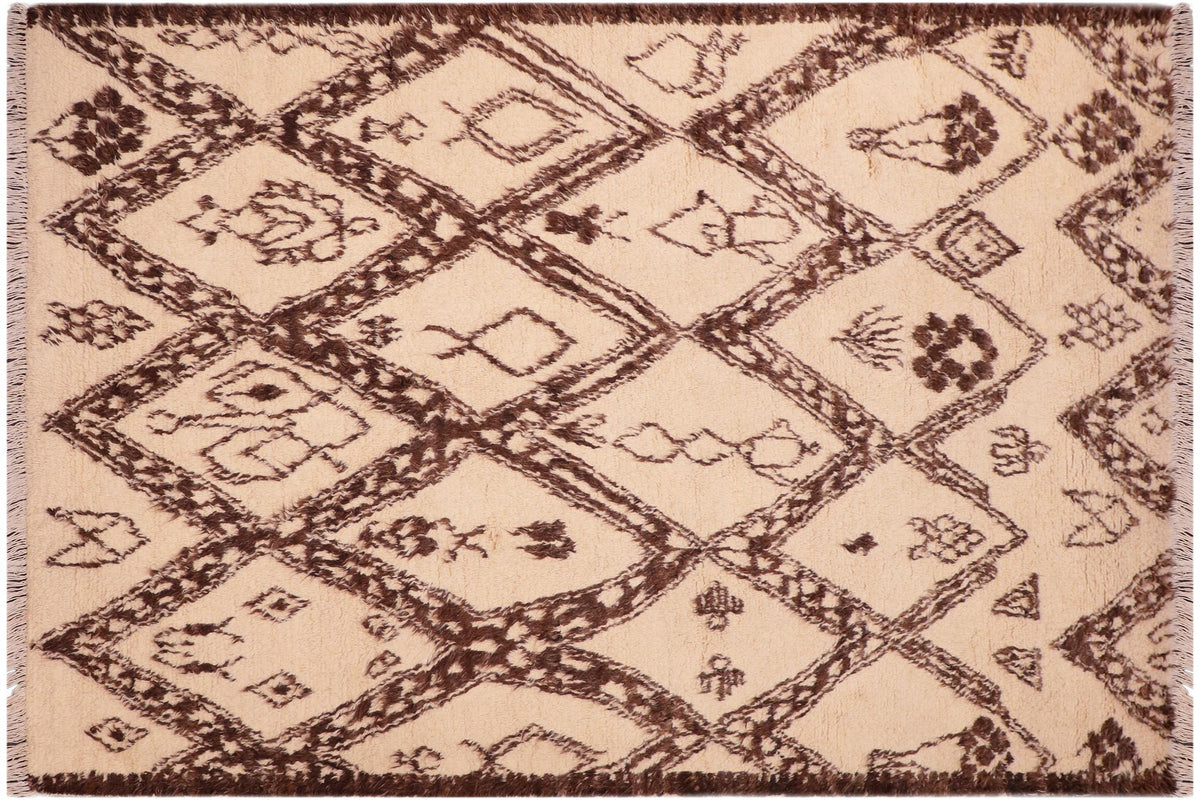 handmade Geometric Moroccan Beige Brown Hand Knotted RECTANGLE 100% WOOL area rug 6' x 9'