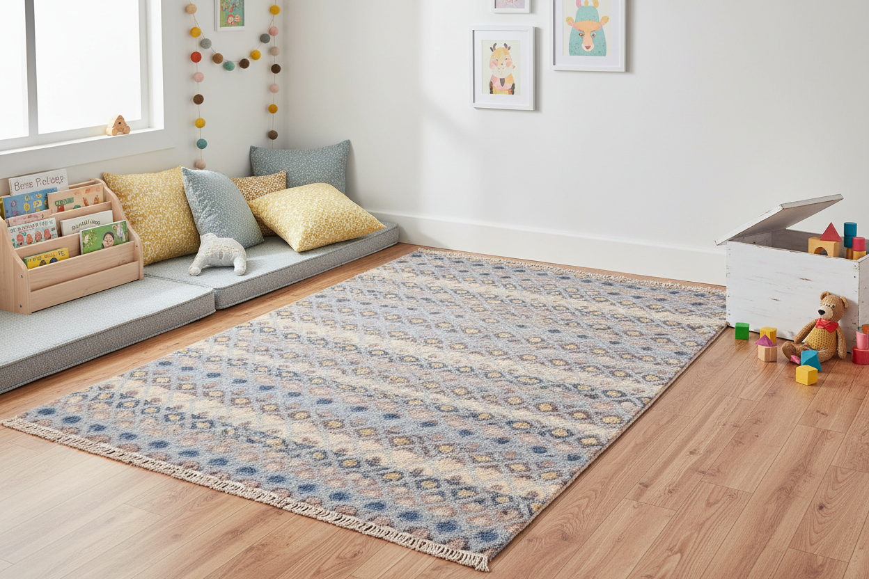 handmade Geometric Moroccan Hi Blue Beige Hand Knotted RECTANGLE 100% WOOL area rug 6' x 9'