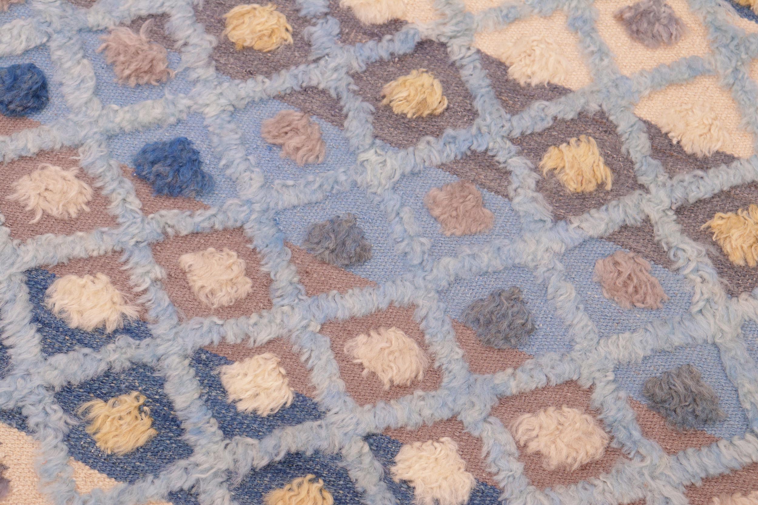 handmade Geometric Moroccan Hi Blue Beige Hand Knotted RECTANGLE 100% WOOL area rug 6' x 9'