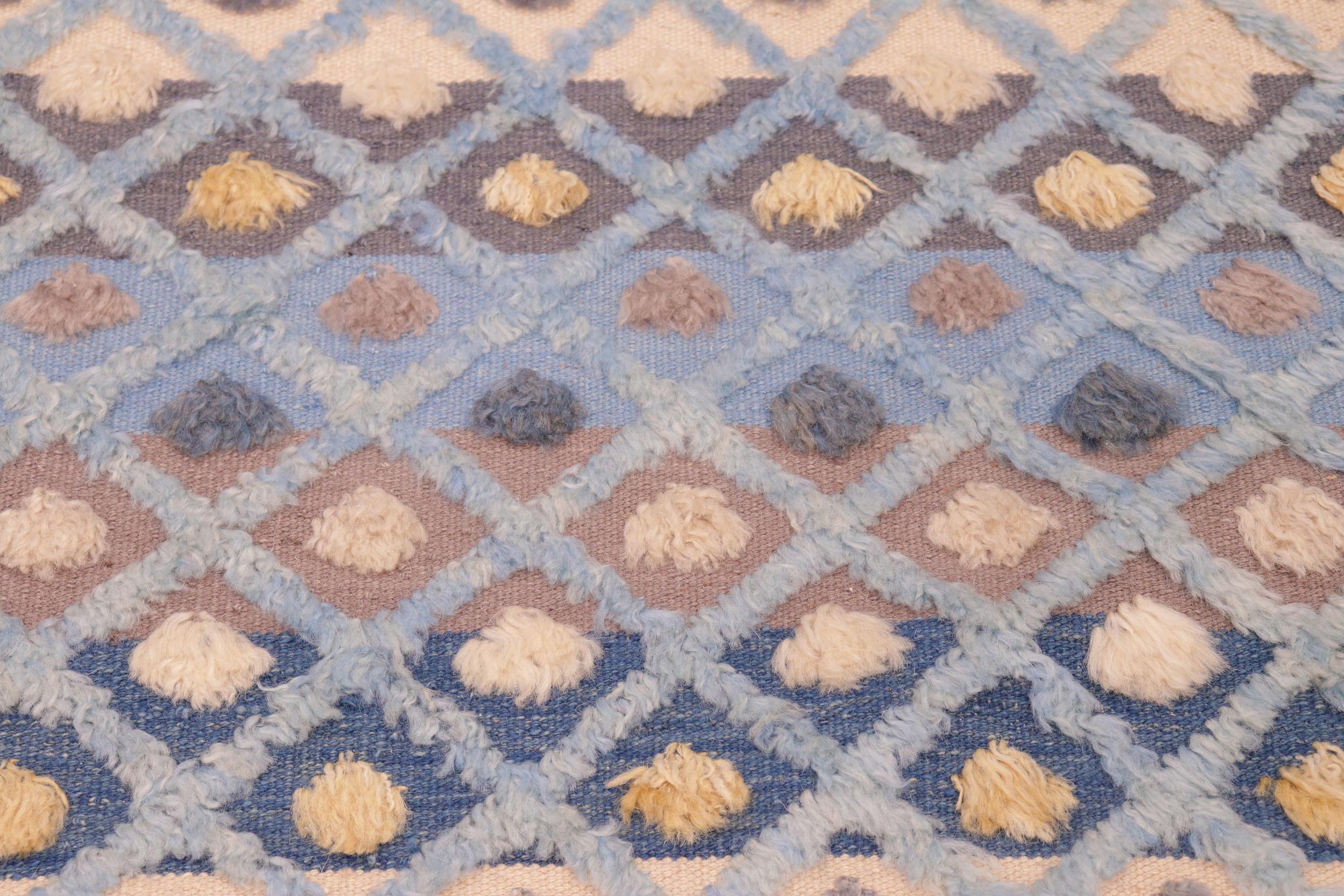 handmade Geometric Moroccan Hi Blue Beige Hand Knotted RECTANGLE 100% WOOL area rug 6' x 9'