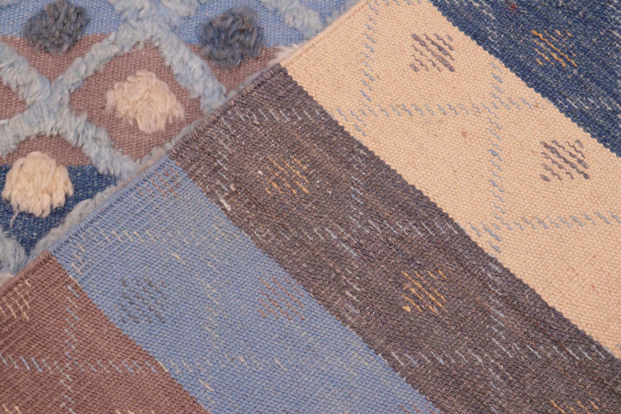 handmade Geometric Moroccan Hi Blue Beige Hand Knotted RECTANGLE 100% WOOL area rug 6' x 9'