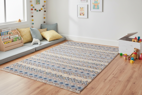 handmade Geometric Moroccan Hi Blue Beige Hand Knotted RECTANGLE 100% WOOL area rug 6' x 9'