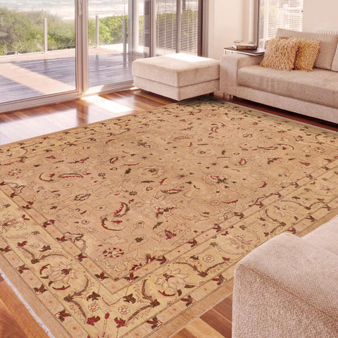 handmade Traditional Kafkaz Khaki Lt. Gold Hand Knotted RECTANGLE 100% WOOL area rug 9x12