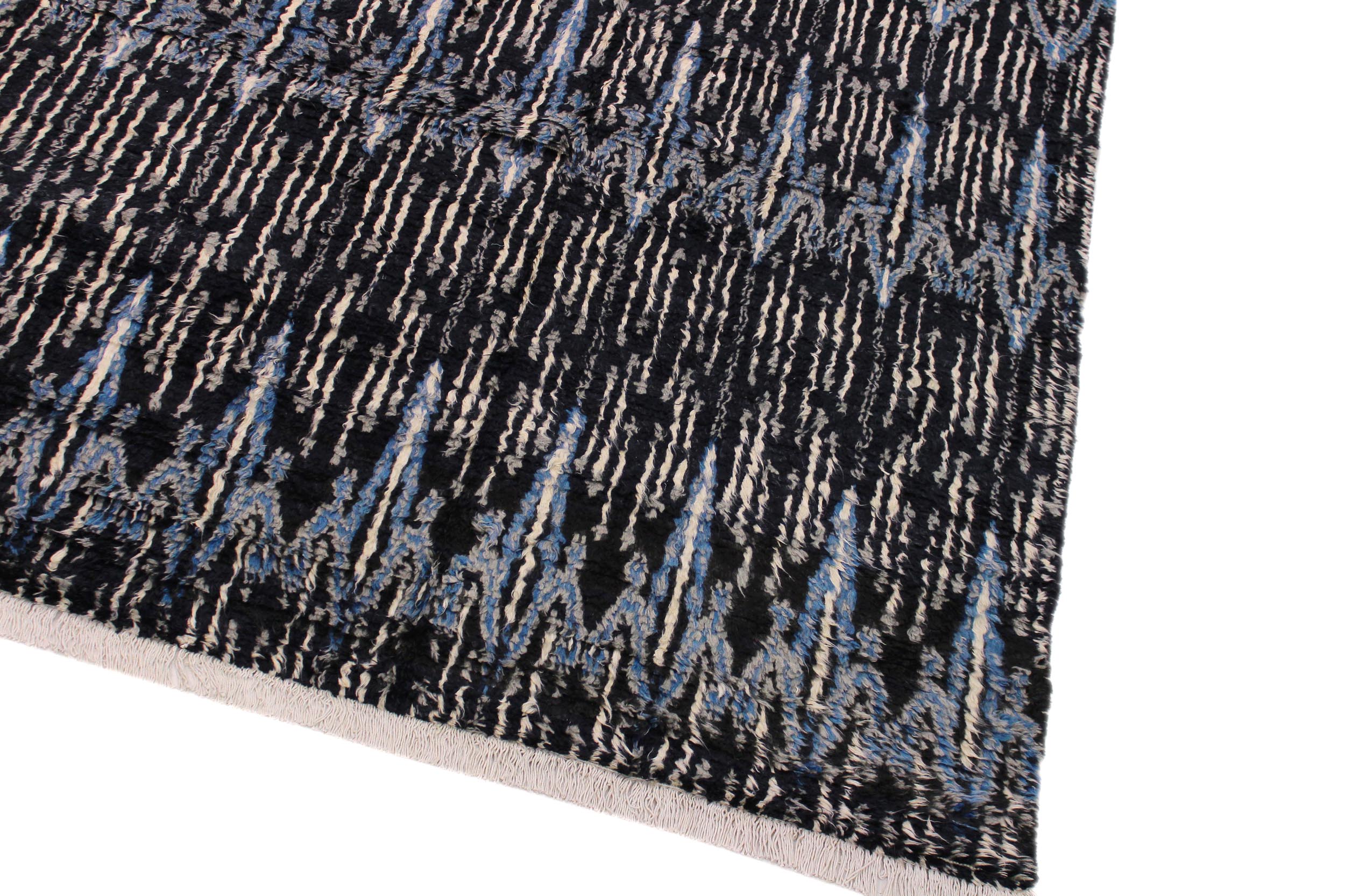 handmade Geometric Moroccan Black Blue Hand Knotted RECTANGLE 100% WOOL area rug 9' x 12'
