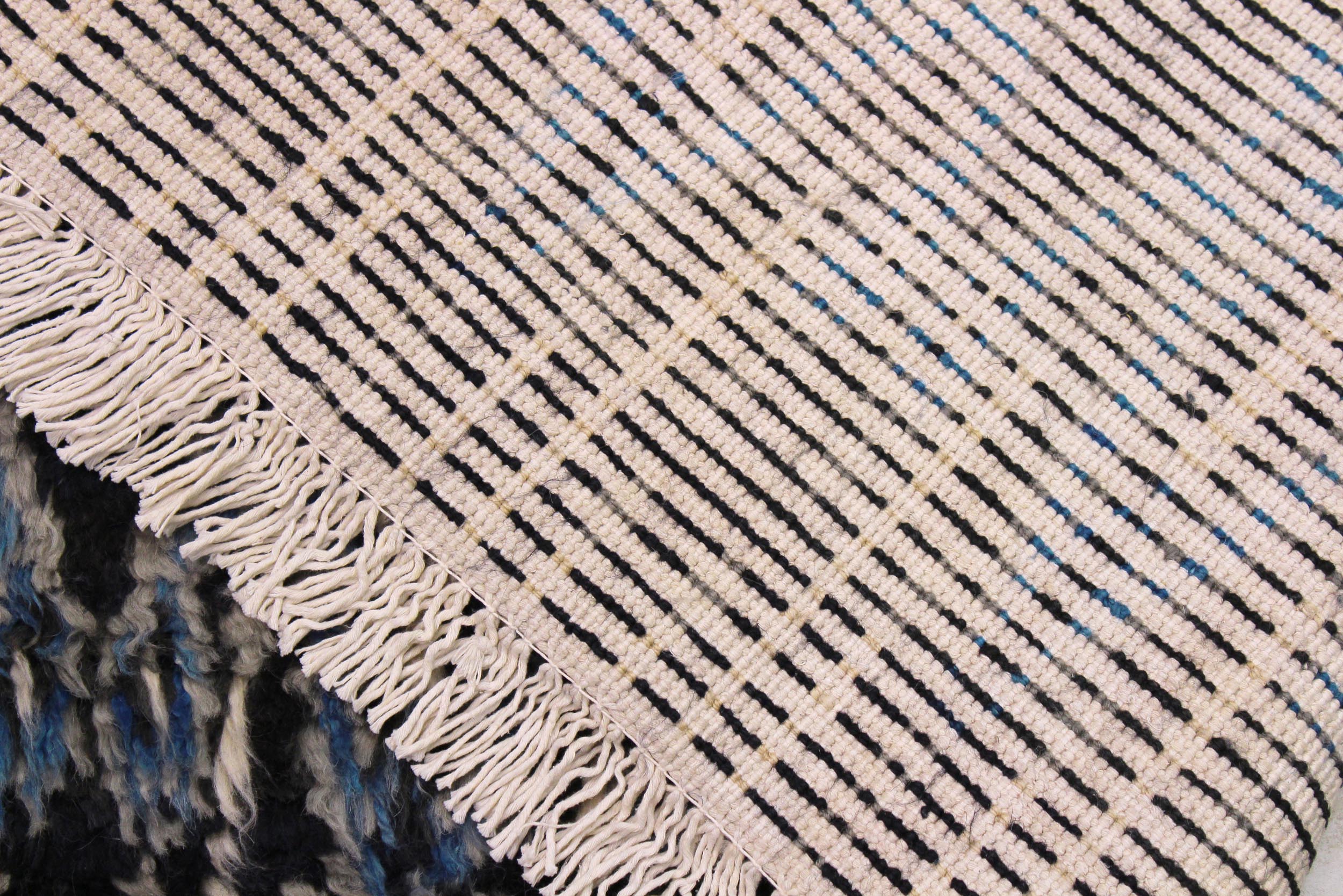 handmade Geometric Moroccan Black Blue Hand Knotted RECTANGLE 100% WOOL area rug 9' x 12'