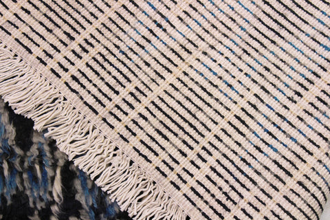 handmade Geometric Moroccan Black Blue Hand Knotted RECTANGLE 100% WOOL area rug 9' x 12'