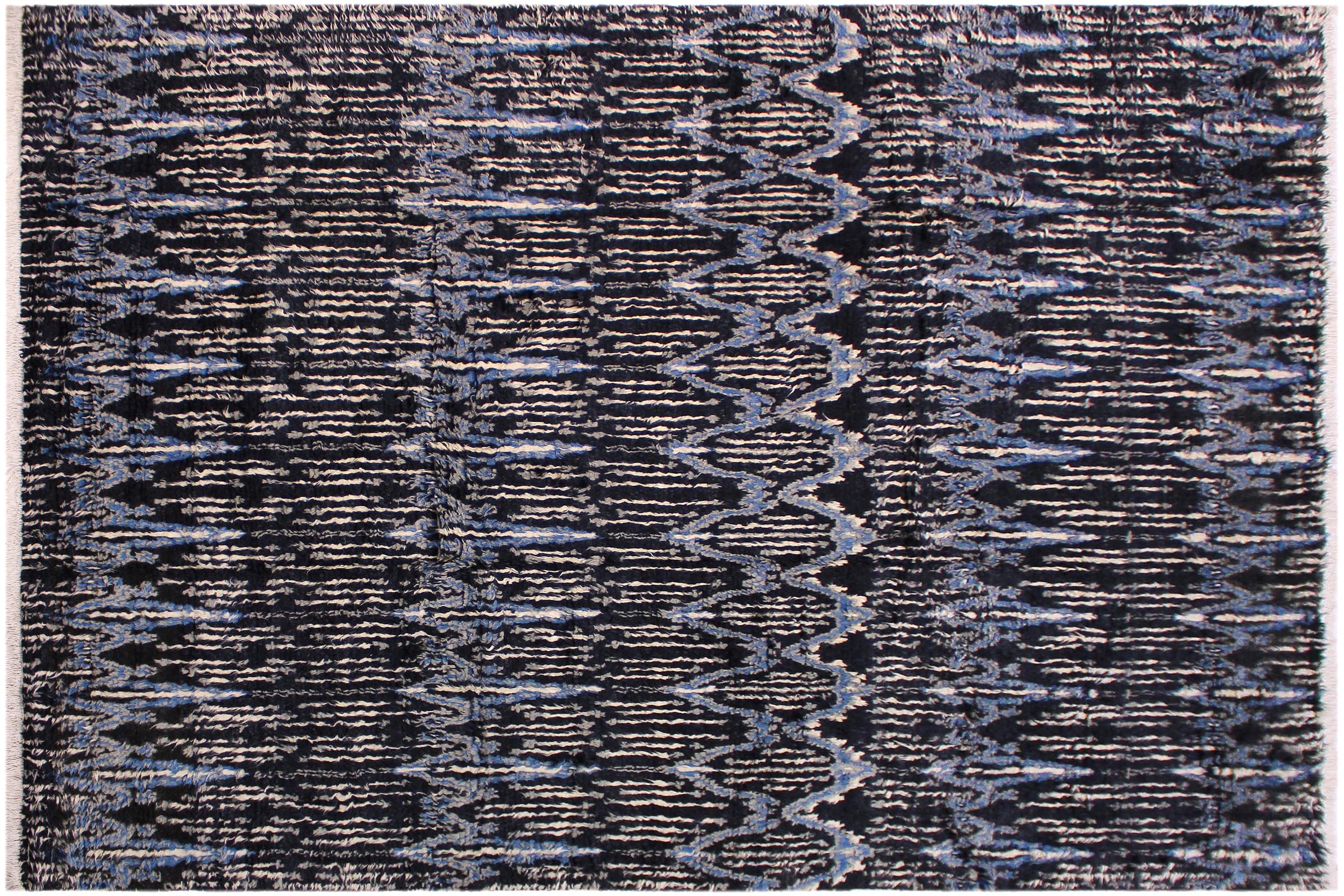 handmade Geometric Moroccan Black Blue Hand Knotted RECTANGLE 100% WOOL area rug 9' x 12'