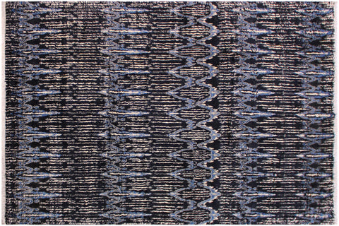 handmade Geometric Moroccan Black Blue Hand Knotted RECTANGLE 100% WOOL area rug 9' x 12'