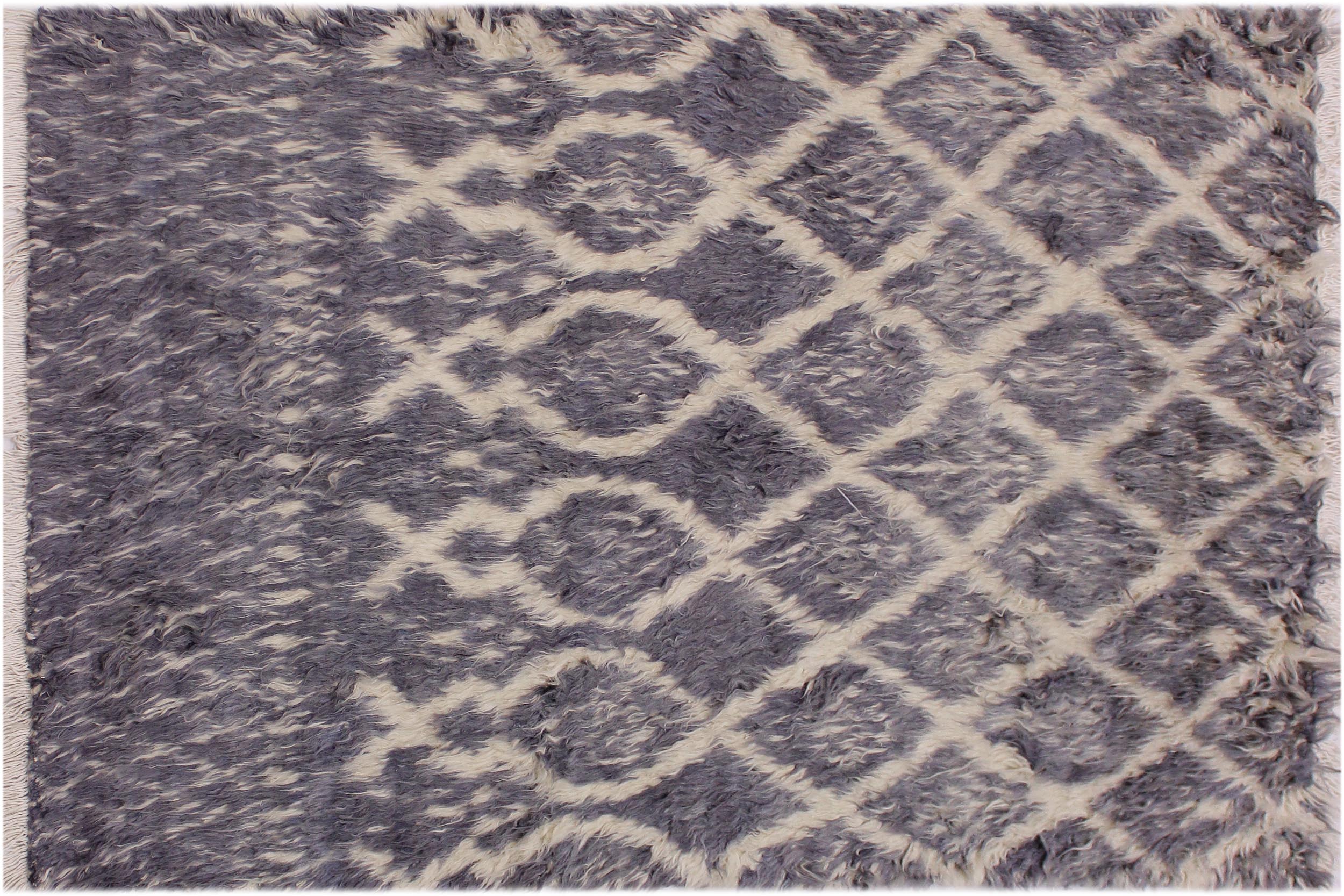 handmade Geometric Moroccan Gray Ivory Hand Knotted RECTANGLE 100% WOOL area rug 4' x 6'