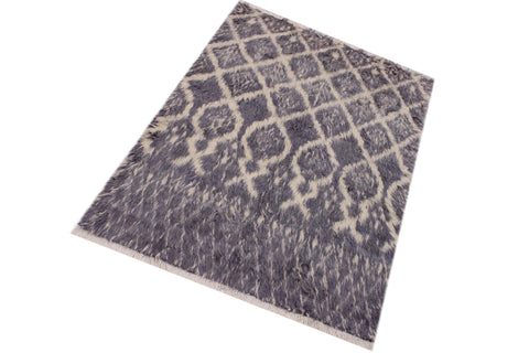 handmade Geometric Moroccan Gray Ivory Hand Knotted RECTANGLE 100% WOOL area rug 4' x 6'